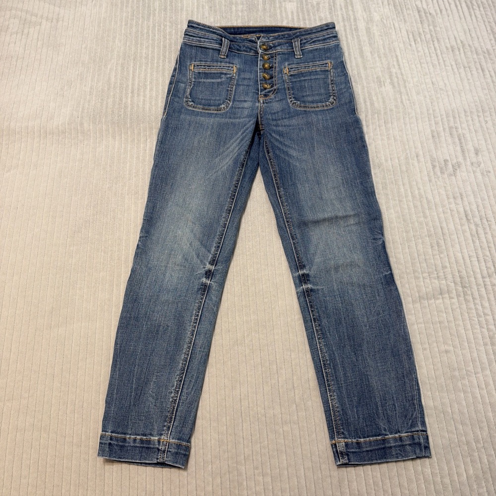 Pilcro and the Letterpress Skinny Jeans Women 25 Blue Mid Rise Button Fly